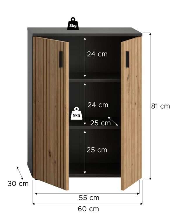 Badhochschrank Mone Basalt Nachbildung Artisan Oak Nachbildung B/H/T: ca. 60x81x30 cm – Bild 3