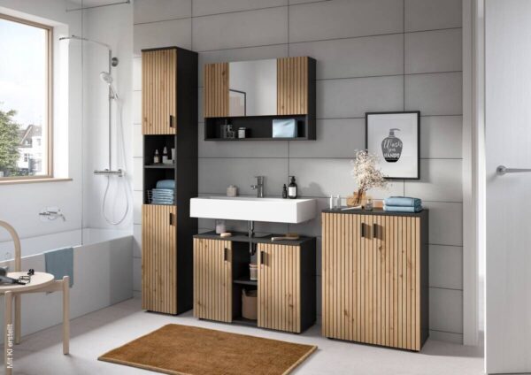 Badhochschrank Mone Basalt Nachbildung Artisan Oak Nachbildung B/H/T: ca. 60x81x30 cm – Bild 4