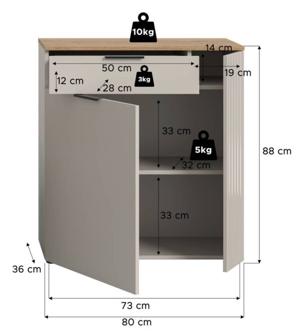 Kommode Slide Kaschmirgrau Nachbildung Evoke Oak Nachbildung B/H/T: ca. 80x88x36 cm – Bild 5