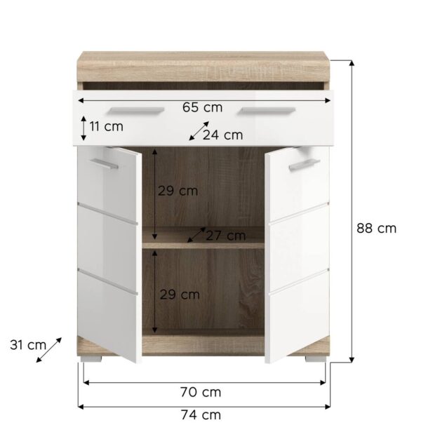 Schrank Lambada Eiche Sonoma Nachbildung weiß Hochglanz B/H/T: ca. 74x88x31 cm – Bild 3
