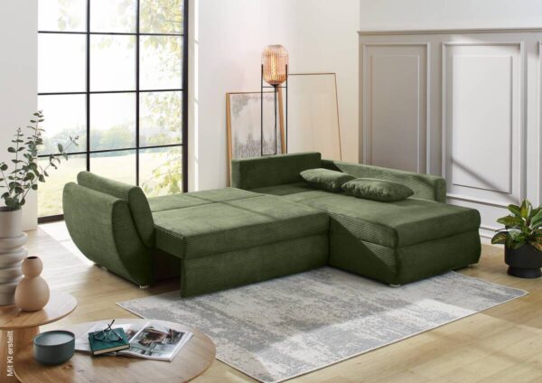 Ecksofa mit Bettfunktion und Bettkasten grün Microfaser B/H/T: ca. 272x88x200 cm – Bild 2