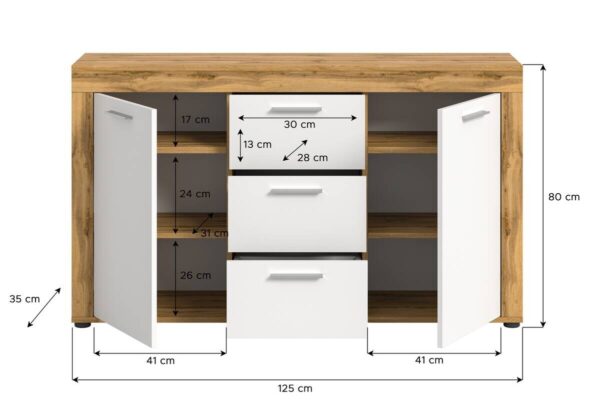 Sideboard Jam Eiche Wotan Nachbildung weiß B/H/T: ca. 125x80x35 cm – Bild 2
