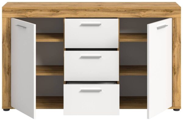 Sideboard Jam Eiche Wotan Nachbildung weiß B/H/T: ca. 125x80x35 cm – Bild 3