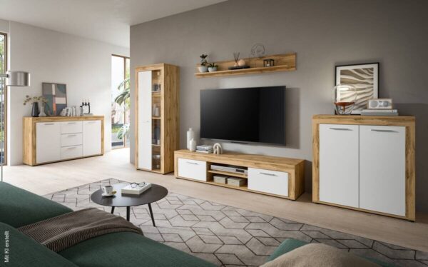 Sideboard Jam Eiche Wotan Nachbildung weiß B/H/T: ca. 125x80x35 cm – Bild 4