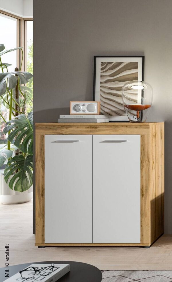 Highboard Jam Eiche Wotan Nachbildung weiß B/H/T: ca. 80x88x35 cm – Bild 3