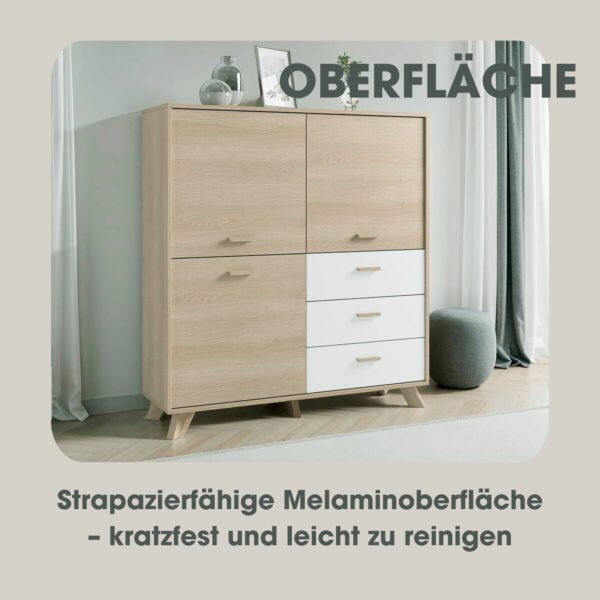 Highboard BASTIAN Eiche weiß B/H/T: ca. 120x131x36,5 cm – Bild 3