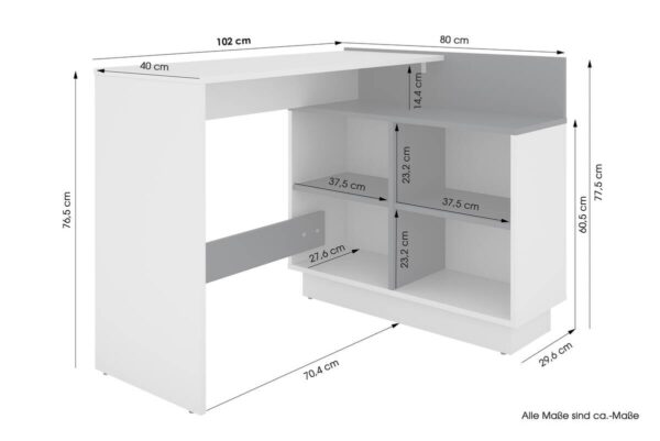 Eckschreibtisch BERNI weiß Graphit B/H/T: ca. 102x77,5x80 cm – Bild 2