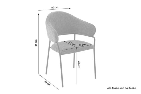 Stuhl CURVE, 2er-Set grau Stoff B/H/T: ca. 60x86x58 cm – Bild 5