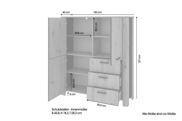 Highboard FARO Eiche schwarz B/H/T: ca. 120x137x40 cm Highboard FARO Eiche schwarz B/H/T: ca. 120x137x40 cm – Bild 2