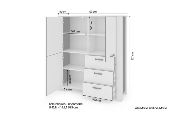 Highboard FARO weiß schwarz B/H/T: ca. 120x137x40 cm Highboard FARO weiß schwarz B/H/T: ca. 120x137x40 cm – Bild 5
