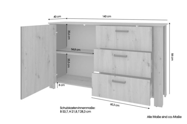 Sideboard FARO Eiche schwarz B/H/T: ca. 140x84x40 cm – Bild 2