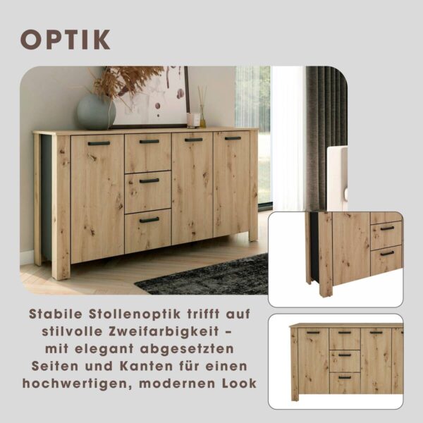 Sideboard FARO Eiche schwarz B/H/T: ca. 160x84x40 cm – Bild 4