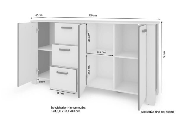 Sideboard FARO weiß schwarz B/H/T: ca. 160x84x40 cm – Bild 3