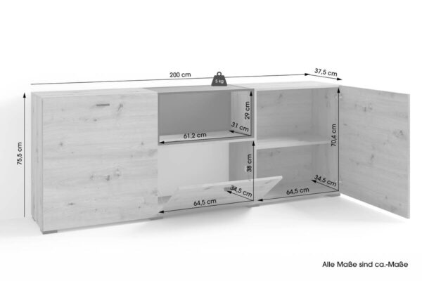 Sideboard FRAME Eiche schwarz B/H/T: ca. 200x75,5x37,5 cm Sideboard FRAME Eiche schwarz B/H/T: ca. 200x75,5x37,5 cm – Bild 5