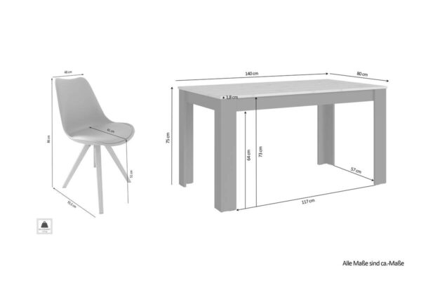 Tischgruppe KIRA anthrazit Eiche schwarz B/H/T: ca. 140x75x80 cm – Bild 2