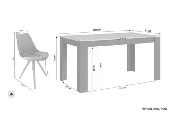 Tischgruppe KIRA anthrazit Eiche B/H/T: ca. 160x75x90 cm Tischgruppe KIRA anthrazit Eiche B/H/T: ca. 160x75x90 cm – Bild 3