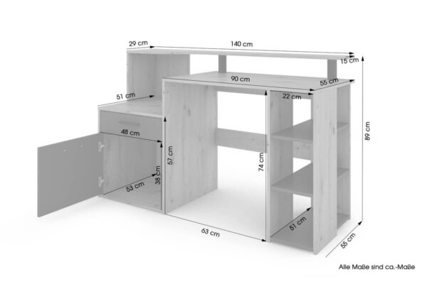 Schreibtisch LOUIS Eiche anthrazit B/H/T: ca. 140x89x55 cm – Bild 4