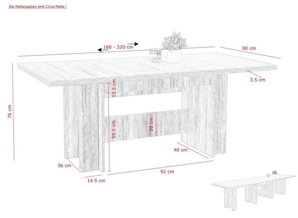 Essgruppe Lia II Eiche beige B/H/T: ca. 320x76x90 cm – Bild 3