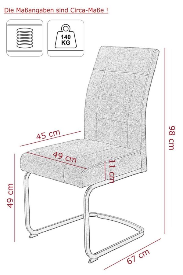 Schwingstuhl Brindisi, 4er-Set anthrazit Webstoff B/H/T: ca. 48x98,5x67 cm – Bild 2