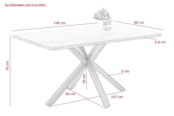 Tisch Cleo I Eiche schwarz Holzwerkstoff Metall B/H/T: ca. 140x76x90 cm – Bild 2