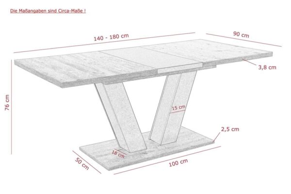 Esstisch Hamm weiß Eiche B/H/T: ca. 180x76x90 cm – Bild 2