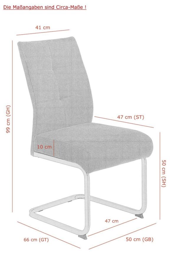 Schwingstuhl Ines, 4er-Set grau Metall Microfaser Webstoff B/H/T: ca. 50x99x66 cm – Bild 3