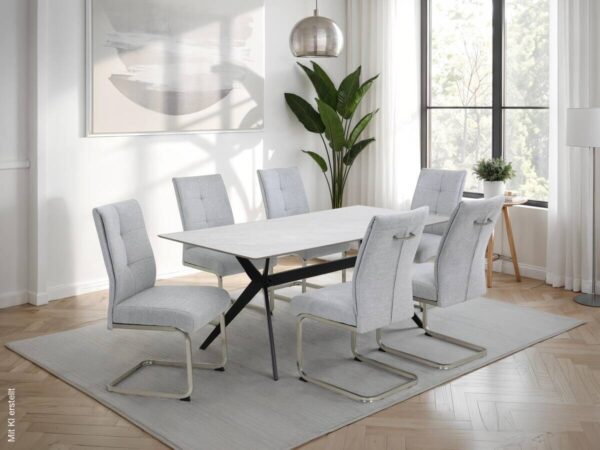 Schwingstuhl Ines, 4er-Set grau Metall Microfaser Webstoff B/H/T: ca. 50x99x66 cm – Bild 4