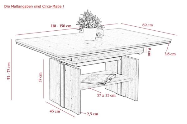Couchtisch Ingo braun B/H/T: ca. 150x73x69 cm – Bild 2