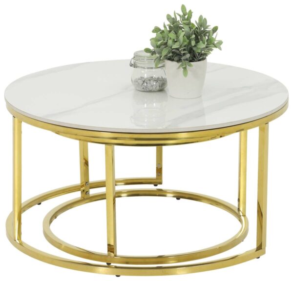 Couchtisch Joel Marmoroptik weiß gold H/D: ca. 41x80 cm Couchtisch Joel Marmoroptik weiß gold H/D: ca. 41x80 cm – Bild 2