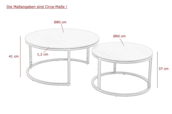 Couchtisch Luis II grau Marmoroptik schwarz H/D: ca. 41x80 cm – Bild 4