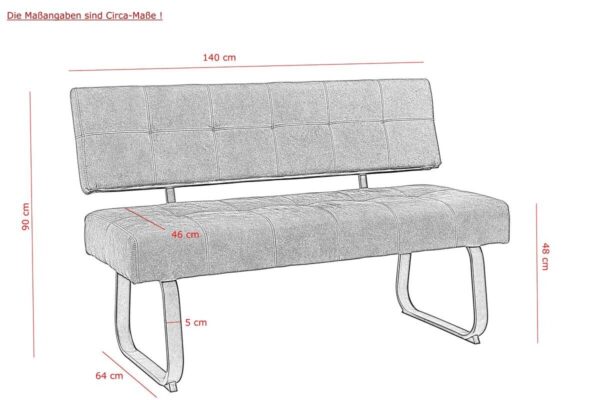 Sitzbank Luise I grau Microfaser B/H/T: ca. 140x90x64 cm Sitzbank Luise I grau Microfaser B/H/T: ca. 140x90x64 cm – Bild 2