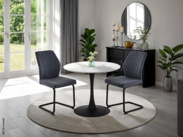 Esstisch Paola I Marmoroptik weiß anthrazit H/D: ca. 75x90 cm – Bild 2