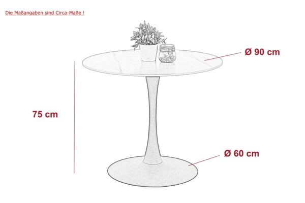 Esstisch Paola I Marmoroptik weiß anthrazit H/D: ca. 75x90 cm – Bild 3