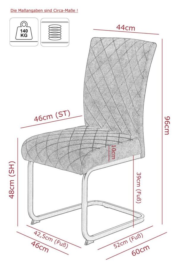 Schwingstuhl Rachel I, 4er-Set anthrazit Microfaser B/H/T: ca. 46x96x60 cm – Bild 2