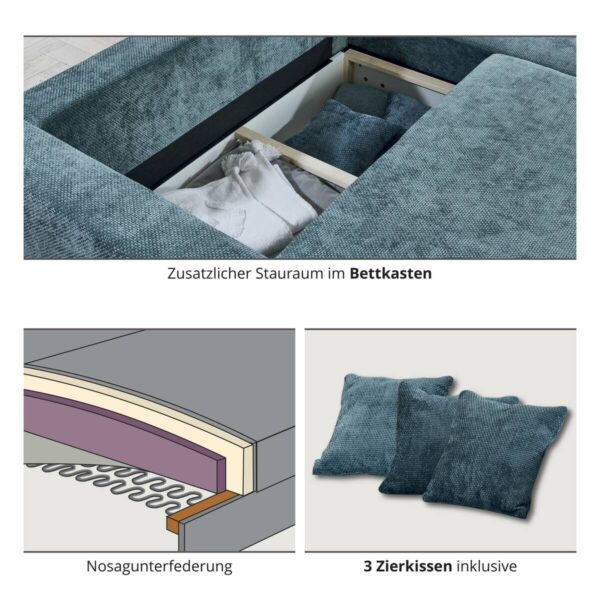 Ecksofa mit Bettfunktion und Bettkasten dunkelblau Microfaser B/H/T: ca. 252x89x195 cm Ecksofa mit Bettfunktion und Bettkasten dunkelblau Microfaser B/H/T: ca. 252x89x195 cm – Bild 5