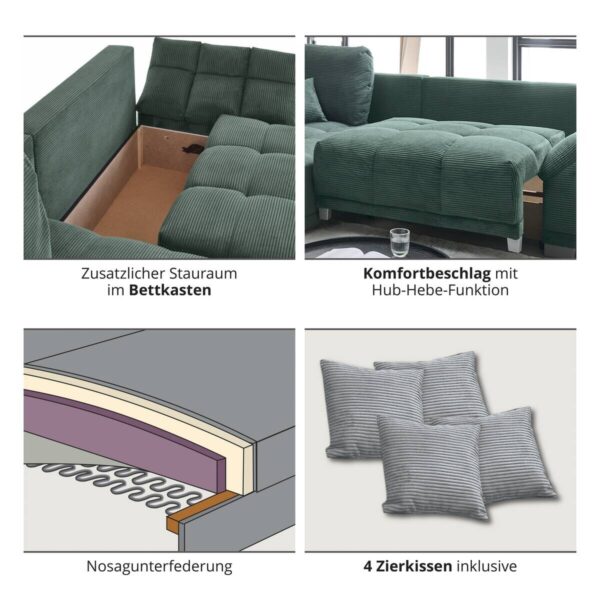 Ecksofa mit Bettfunktion und Bettkasten olive Microfaser B/H/T: ca. 288x78x179 cm – Bild 4