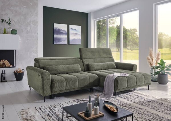 Ecksofa mit elektrischer XXL Sitztiefenverstellung grün Microfaser B/H/T: ca. 277x108x179 cm – Bild 2