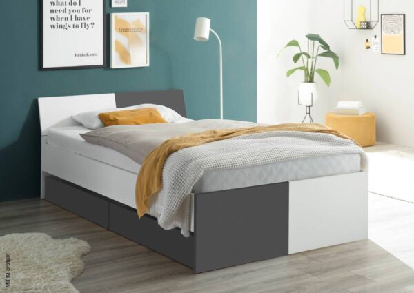 Jugendbett Alex weiß Graphit B/H/T: ca. 124x73x204 cm Liegefläche B/L: ca. 120x200 cm – Bild 2