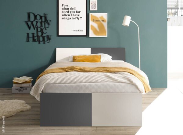 Jugendbett Alex weiß Graphit B/H/T: ca. 124x73x204 cm Liegefläche B/L: ca. 120x200 cm – Bild 3