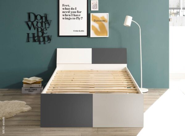 Jugendbett Alex weiß Graphit B/H/T: ca. 124x73x204 cm Liegefläche B/L: ca. 120x200 cm – Bild 5