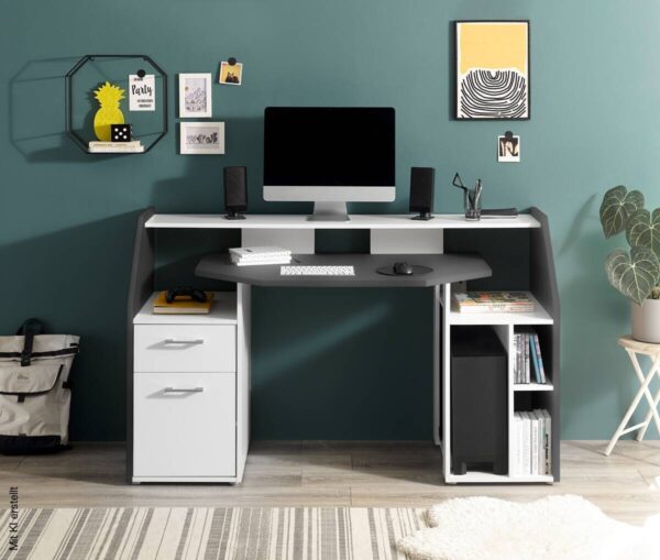 Gamingschreibtisch Alex weiß Graphit B/H/T: ca. 160x95x67 cm – Bild 2