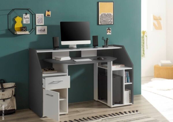 Gamingschreibtisch Alex weiß Graphit B/H/T: ca. 160x95x67 cm – Bild 3