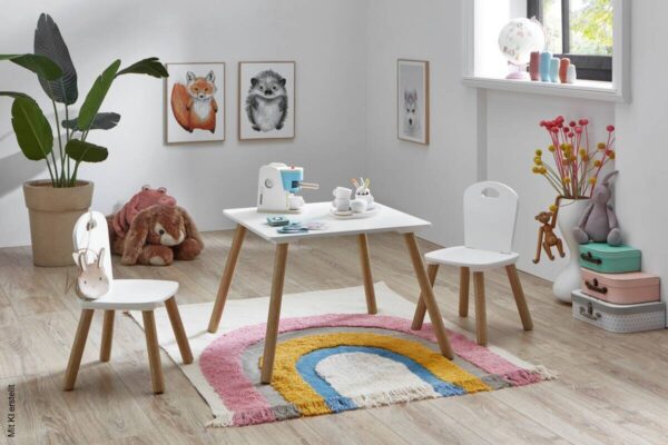 Kindermöbel-Set 3er Set Pinie Nachbildung weiß B/H/T: ca. 55x43x55 cm – Bild 4