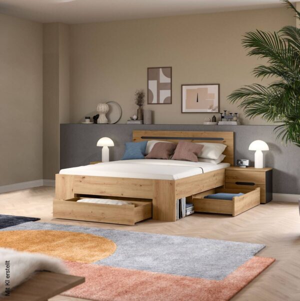 Schlafzimmer CANU, Set basaltgrau Artisan Nachbildung B/H/T: ca. 244x87x205 cm – Bild 2