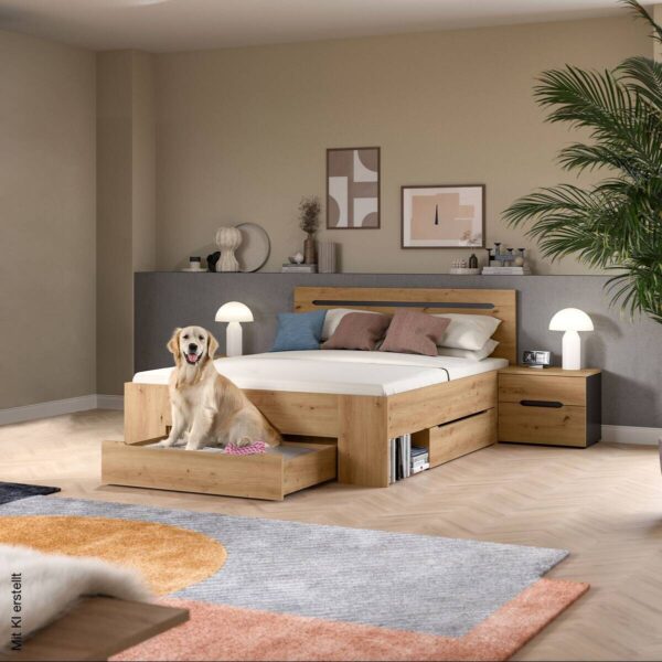 Schlafzimmer CANU, Set basaltgrau Artisan Nachbildung B/H/T: ca. 244x87x205 cm – Bild 3