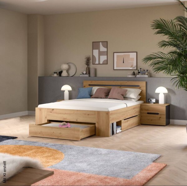 Schlafzimmer CANU, Set basaltgrau Artisan Nachbildung B/H/T: ca. 244x87x205 cm – Bild 4