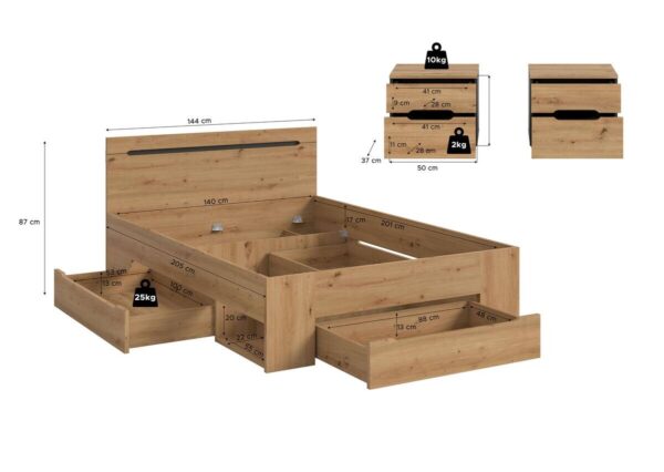 Schlafzimmer CANU, Set basaltgrau Artisan Nachbildung B/H/T: ca. 244x87x205 cm – Bild 5