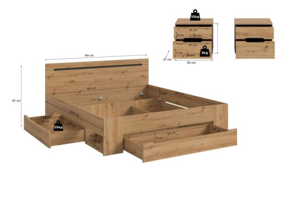 Schlafzimmer CANU, Set basaltgrau Artisan Nachbildung B/H/T: ca. 284x87x205 cm – Bild 4