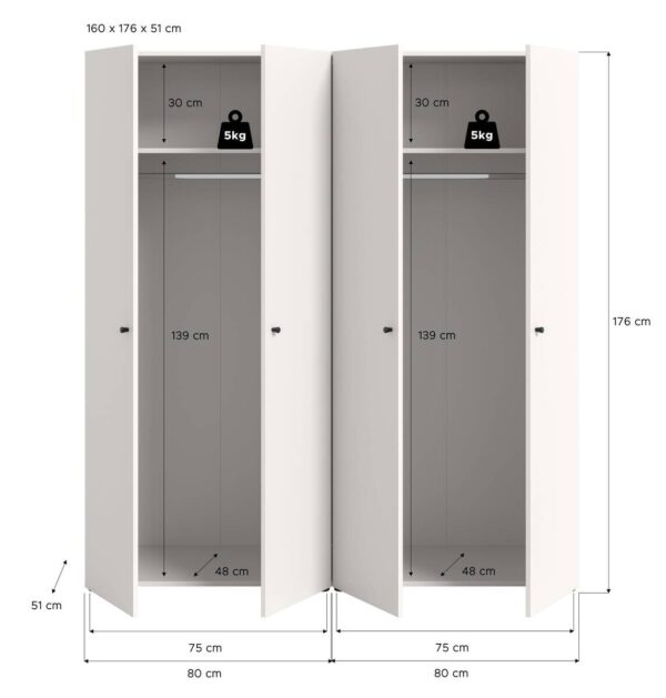 Kleiderschrank DARWIN weiß B/H/T: ca. 160x176x51 cm – Bild 3