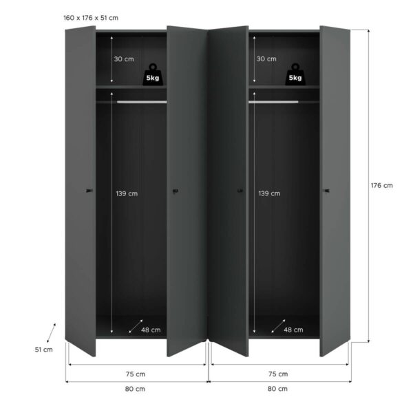 Kleiderschrank DARWIN anthrazit B/H/T: ca. 160x176x51 cm – Bild 3